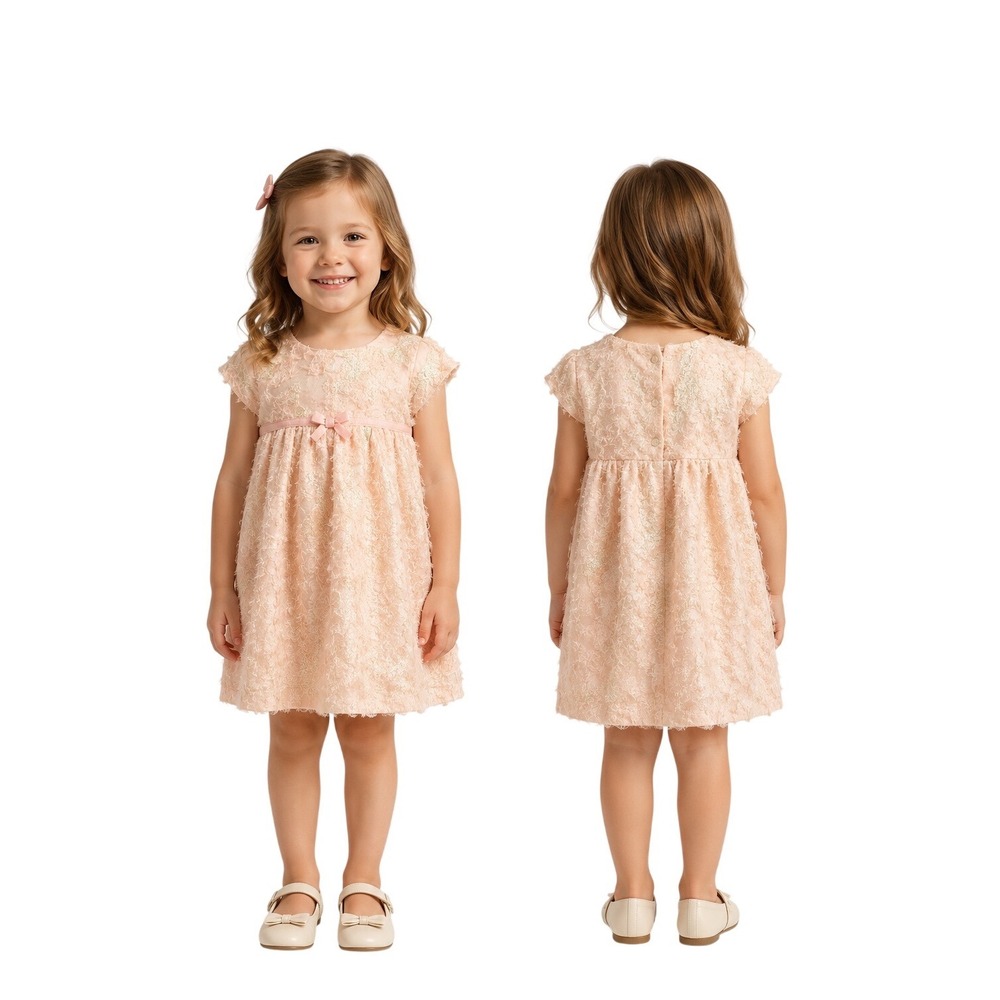 Bonnie Jean Girls Blush Embroidered Lace Dress Size 4T 4 Floral Party  EUC